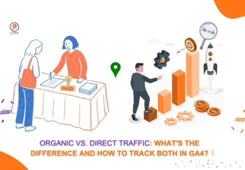 Comparison of organic search traffic and direct traffic channels in Google Analytics